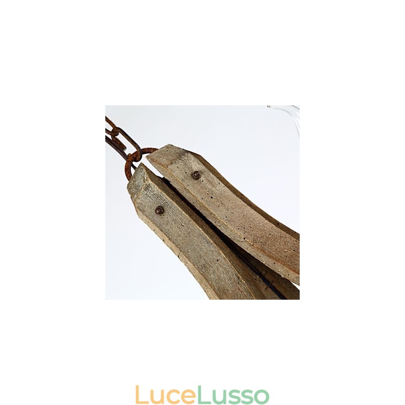 Lampadario in legno e bambù dipinto in stile mini vintage