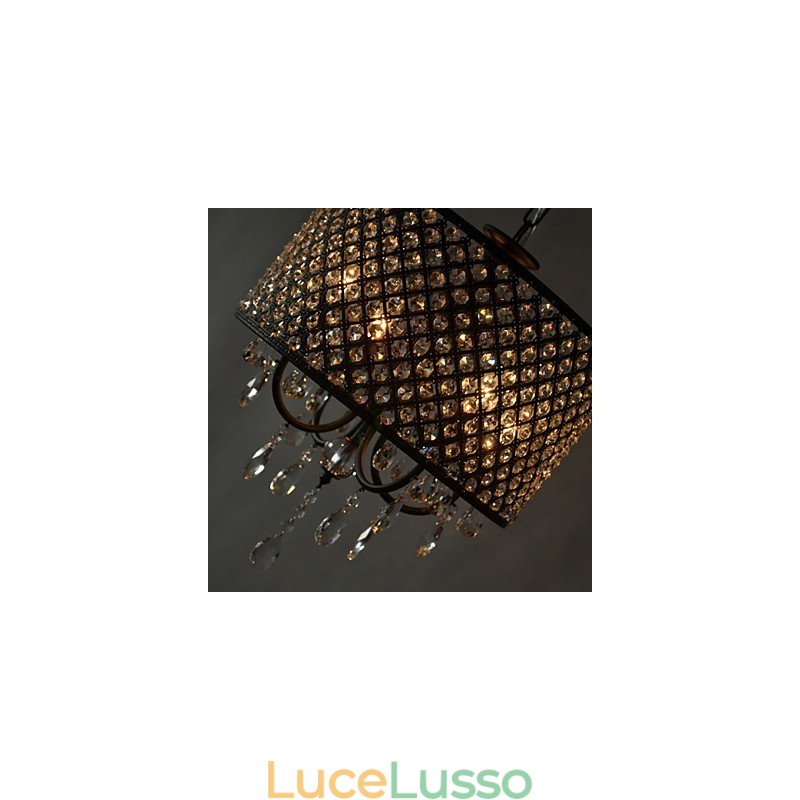 Lampadario moderno contemporaneo in cristallo cromato a tamburo