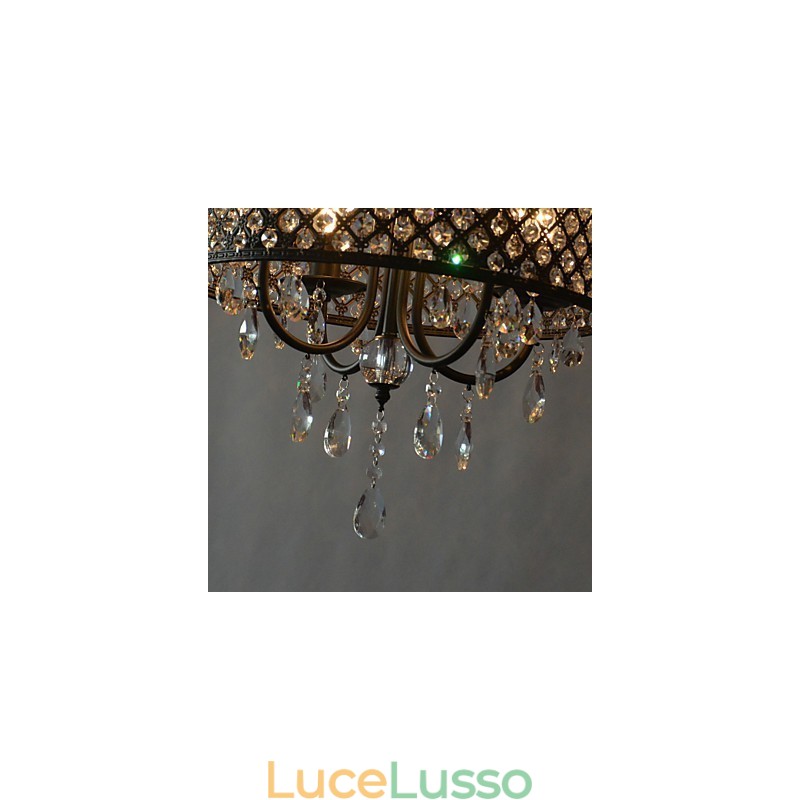 Lampadario moderno contemporaneo in cristallo cromato a tamburo