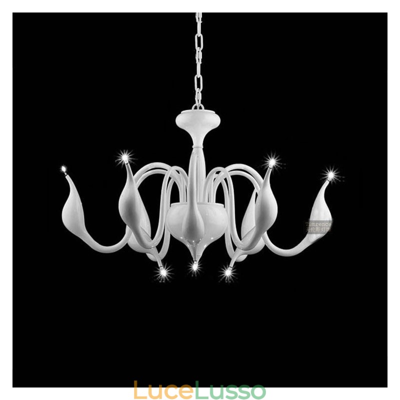 Lampadario moderno contemporaneo in metallo elettroplaccato bianco a 9 luci