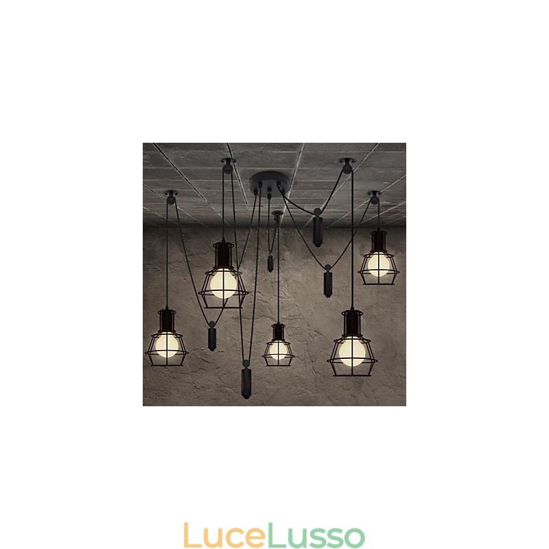 Lampadario a 5 teste rustico Lodge Vintage Retro Country Metal