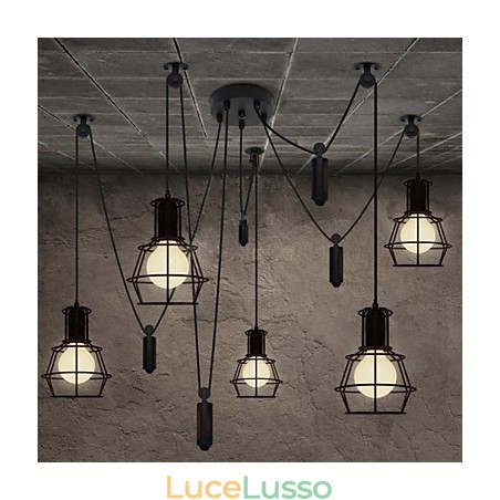 Lampadario a 5 teste rustico Lodge Vintage Retro Country Metal Lampadario a 5 teste rustico Lodge Vintage Retro Country Metal