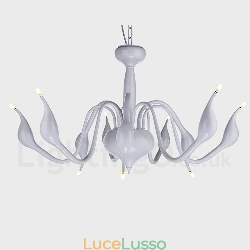Lampadario moderno contemporaneo in metallo elettroplaccato bianco a 9 luci