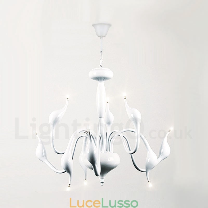Lampadario moderno contemporaneo in metallo elettroplaccato bianco a 9 luci