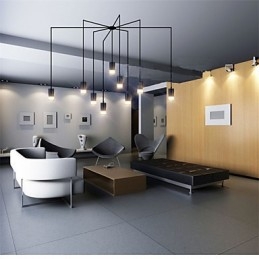 Lampada a sospensione con design geometrico e con cordone contratto in Europa settentrionale