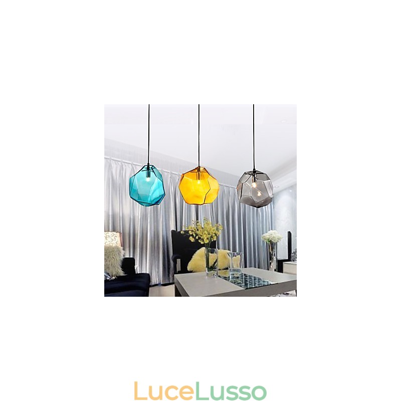 Lampada a sospensione 3 luci stile Italia galvanica trasparente