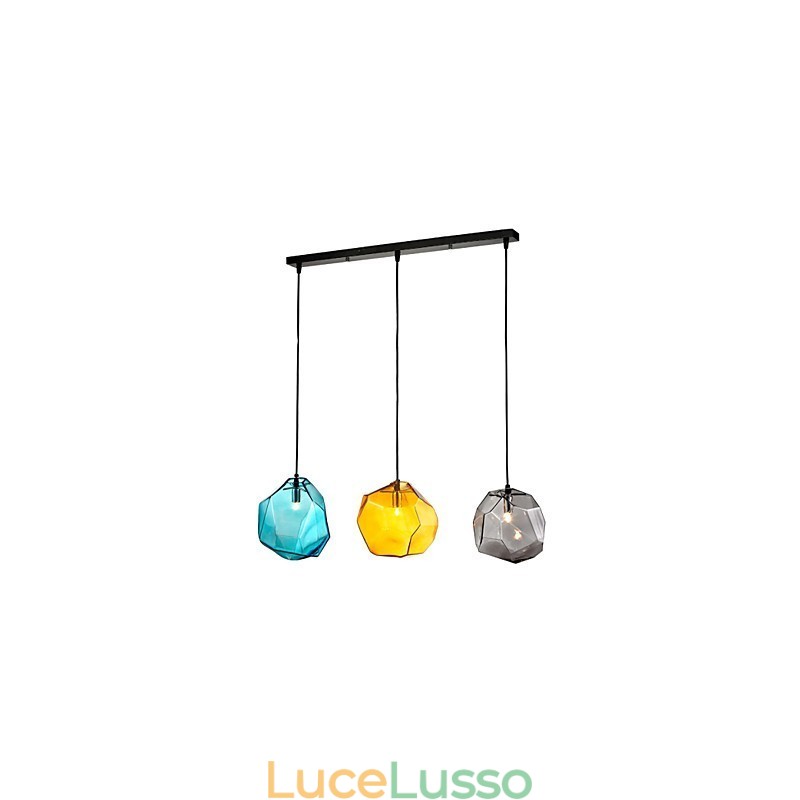 Lampada a sospensione 3 luci stile Italia galvanica trasparente