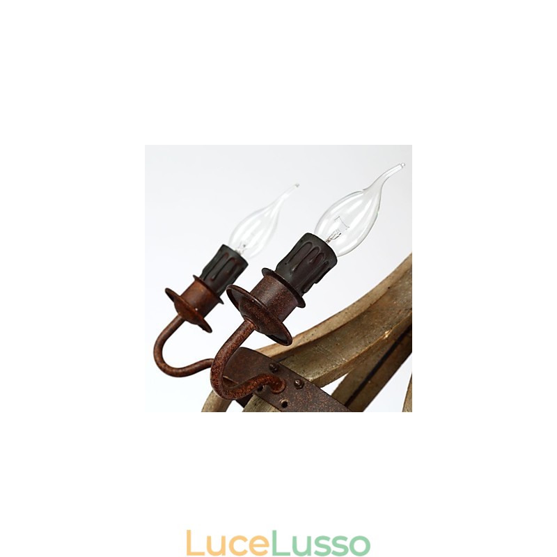 Lampadario in legno e bambù dipinto in stile mini vintage