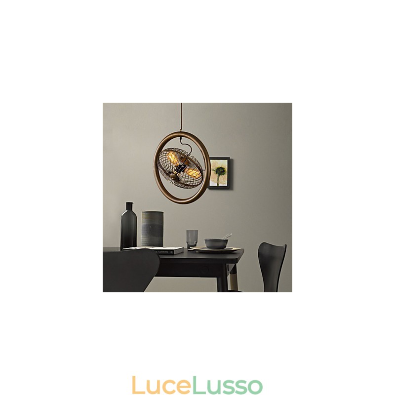Ventilatore da soffitto in metallo classico retrò, lampade a sospensione semplici, lampada a sospensione da bar