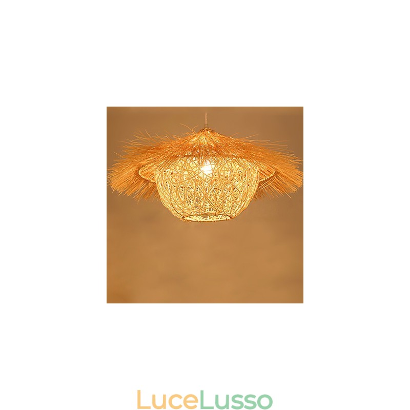 Lampada a sospensione moderna con testa singola in rattan intrecciato, stile rurale Cany