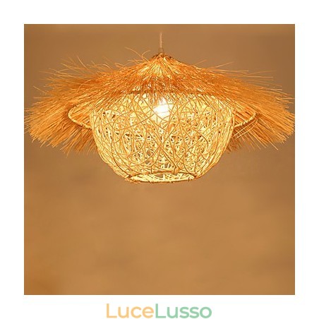 Lampada a sospensione moderna con testa singola in rattan intrecciato, stile rurale Cany