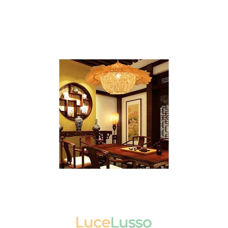 Lampada a sospensione moderna con testa singola in rattan intrecciato, stile rurale Cany