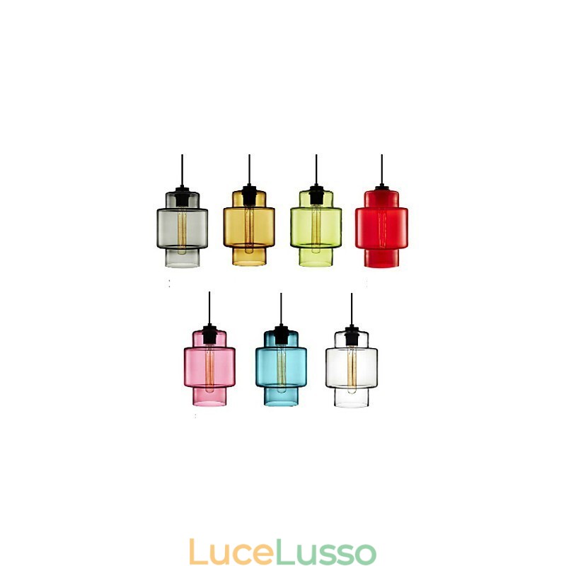 Lampadario a sospensione in vetro artistico a testa singola con paralume in vetro (grigio giallo verde rosso rosa blu bianco)