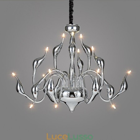 Lampadario in metallo cromato elettroplaccato moderno contemporaneo argento da 15 luci Lampadario in metallo cromato elettroplaccato moderno contemporaneo argento da 15 luci