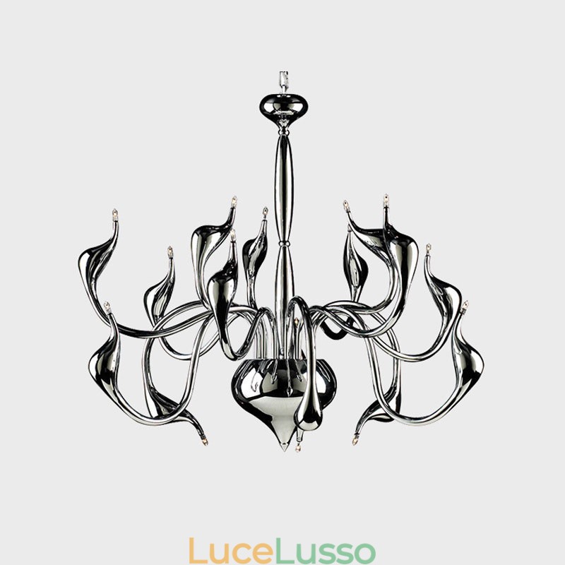Lampadario in metallo cromato elettroplaccato moderno contemporaneo argento da 15 luci