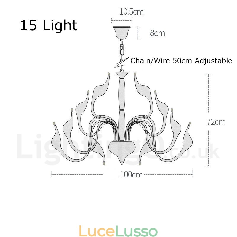 Lampadario in metallo cromato elettroplaccato moderno contemporaneo argento da 15 luci