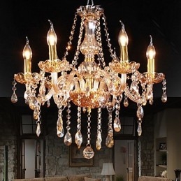 Lampadario di cristallo elegante a 6 luci color ambra per la casa
