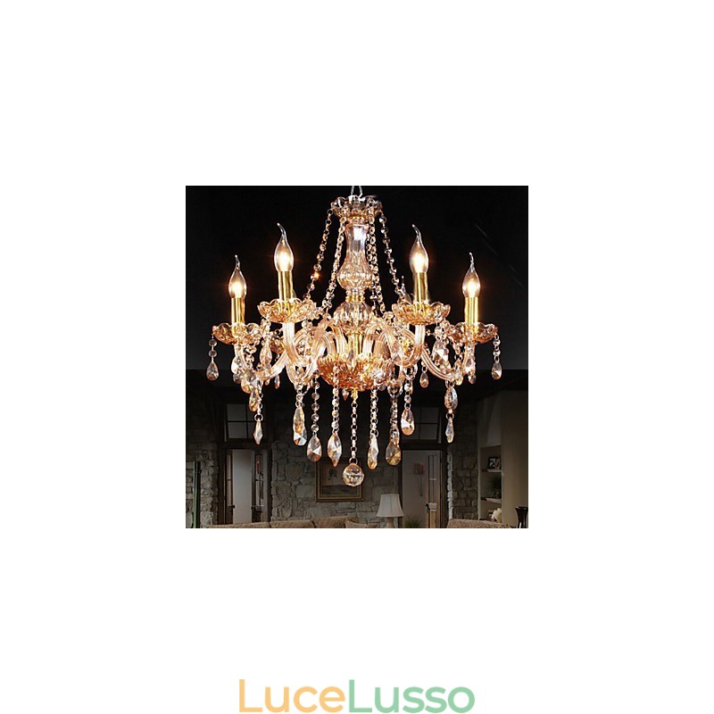 Lampadario di cristallo elegante a 6 luci color ambra per la casa