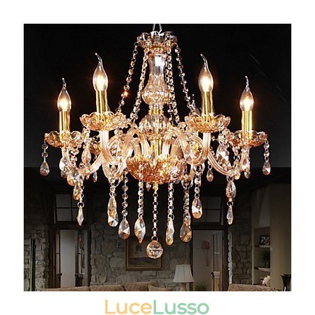 Lampadario di cristallo elegante a 6 luci color ambra per la casa Lampadario di cristallo elegante a 6 luci color ambra per la casa