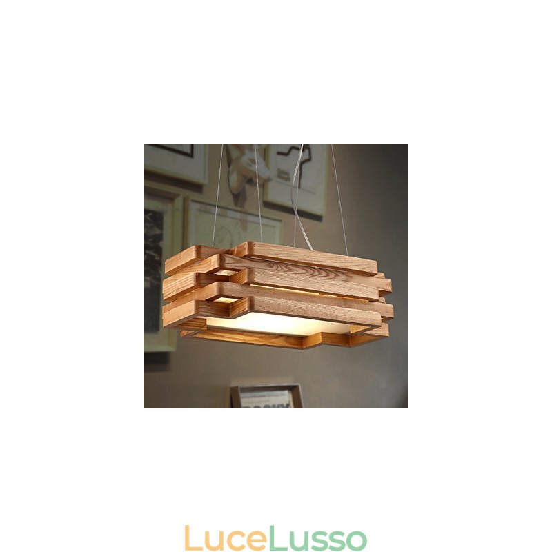 Lampada a sospensione moderna contemporanea in stile country in legno e bambù