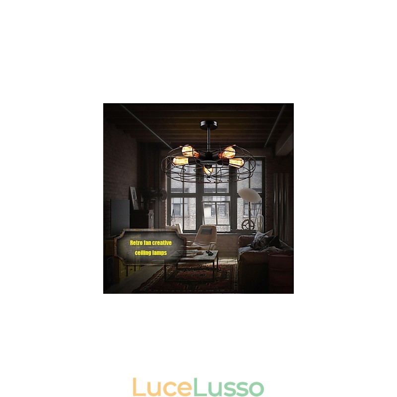 Lampada a sospensione con ventilatore in metallo vintage industriale, lampadario da soffitto Steampunk