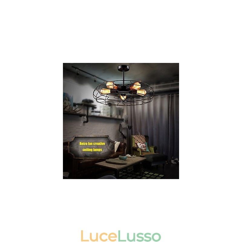 Lampada a sospensione con ventilatore in metallo vintage industriale, lampadario da soffitto Steampunk