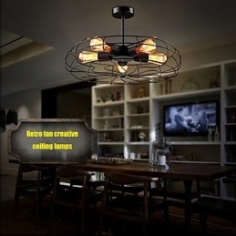 Lampada a sospensione con ventilatore in metallo vintage industriale, lampadario da soffitto Steampunk