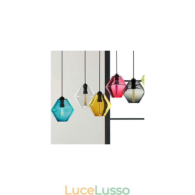 Lampadario a sospensione in vetro artistico a testa singola color caramella con paralume in vetro (grigio giallo verde rosso rosa blu bianco)