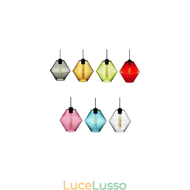 Lampadario a sospensione in vetro artistico a testa singola color caramella con paralume in vetro (grigio giallo verde rosso rosa blu bianco)