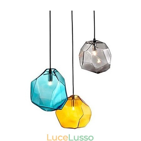 Lampada a sospensione con luce cromatica a goccia in cristallo di ghiaccio creativo con diamanti Lampada a sospensione con luce cromatica a goccia in cristallo di ghiaccio creativo con diamanti