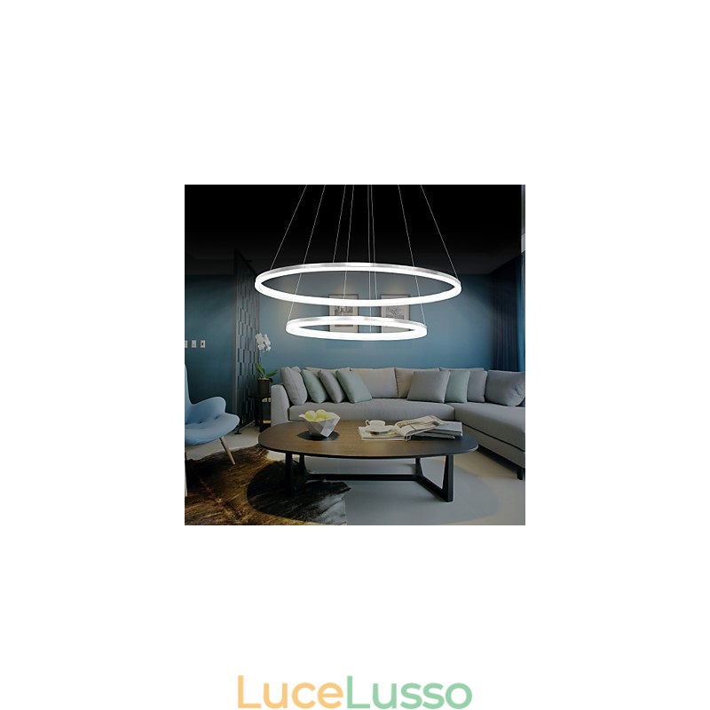 Lampada a sospensione dal design moderno, 4 anelli doppi in acrilico di alta qualità