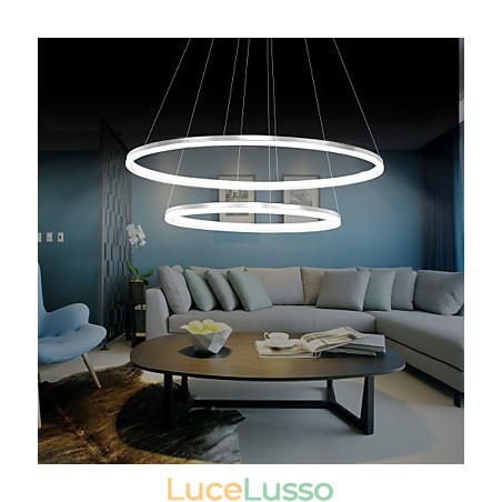 Lampada a sospensione dal design moderno, 4 anelli doppi in acrilico di alta qualità Lampada a sospensione dal design moderno, 4 anelli doppi in acrilico di alta qualità