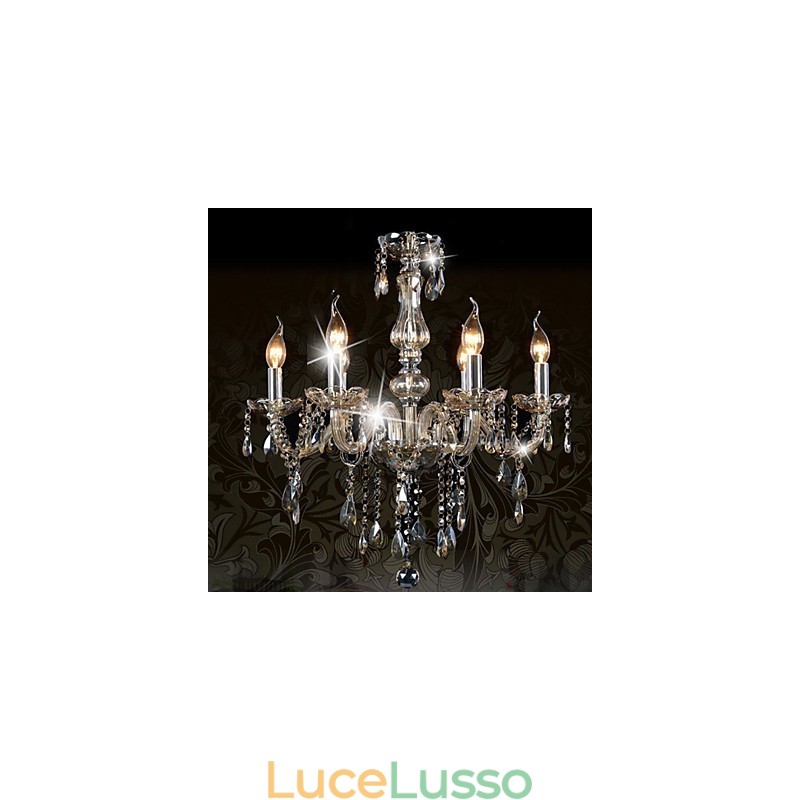 Lampadario di cristallo di lusso a 6 luci, colore cognac, lampadario di cristallo K9