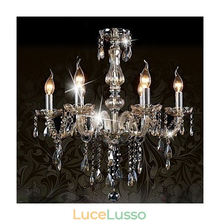 Lampadario di cristallo di lusso a 6 luci, colore cognac, lampadario di cristallo K9 Lampadario di cristallo di lusso a 6 luci, colore cognac, lampadario di cristallo K9