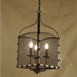 Lampadario in ferro battuto retrò industriale con copertura a rete