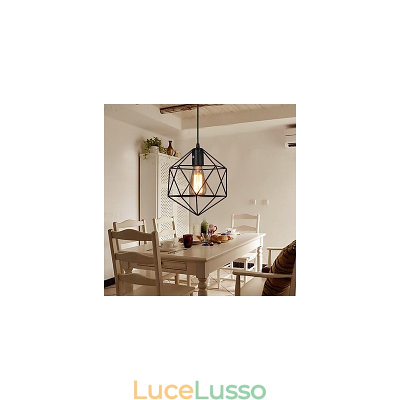 Lampadario a sospensione in ferro battuto con diamanti a linea geometrica, moderno e contemporaneo