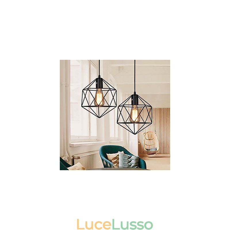 Lampadario a sospensione in ferro battuto con diamanti a linea geometrica, moderno e contemporaneo