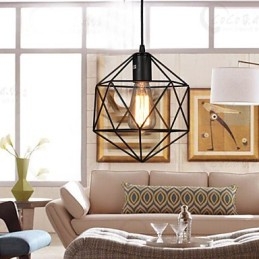 Lampadario a sospensione in ferro battuto con diamanti a linea geometrica, moderno e contemporaneo