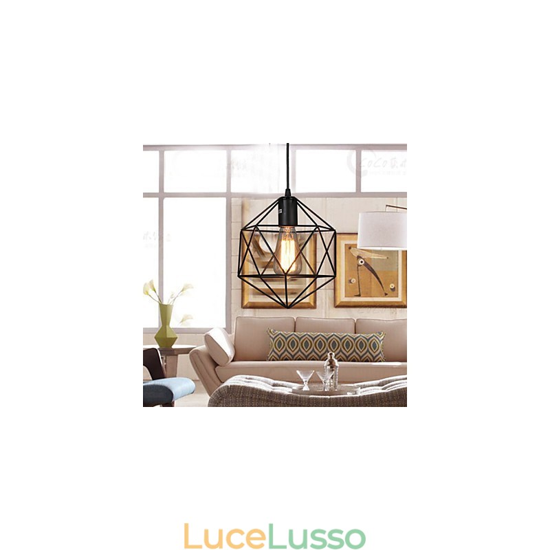 Lampadario a sospensione in ferro battuto con diamanti a linea geometrica, moderno e contemporaneo