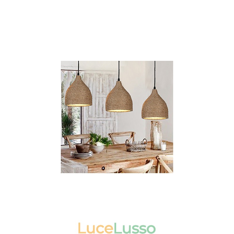 Country Lofts Restaurando modi antichi Lampada a goccia piccola con testa singola in corda di canapa