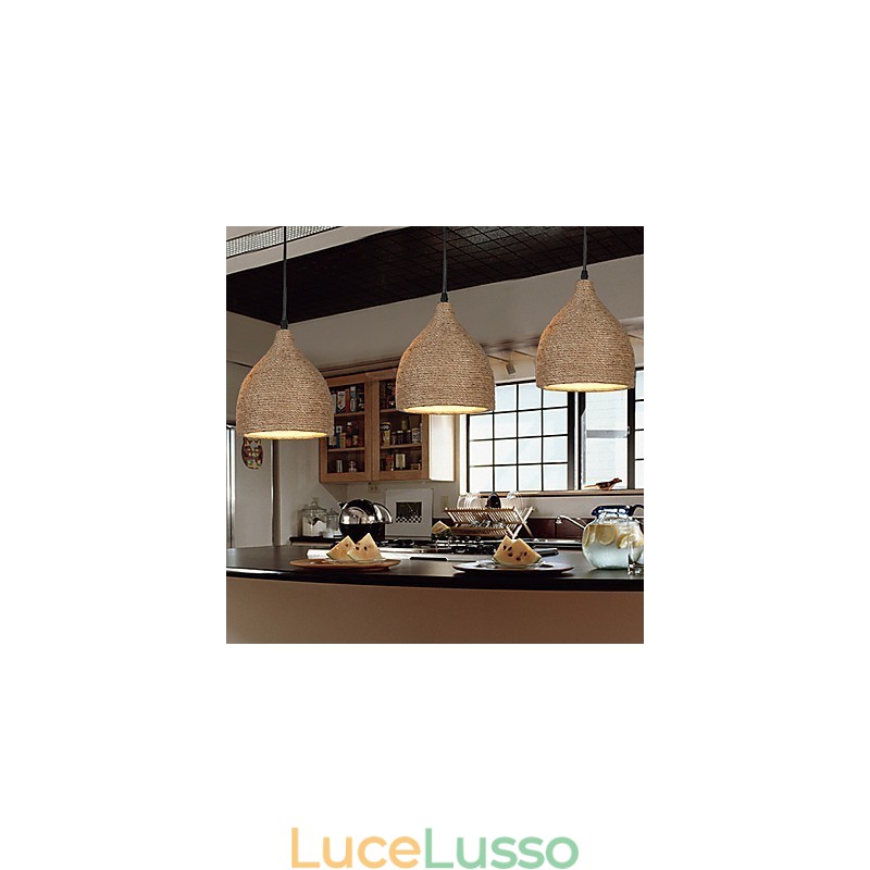 Country Lofts Restaurando modi antichi Lampada a goccia piccola con testa singola in corda di canapa
