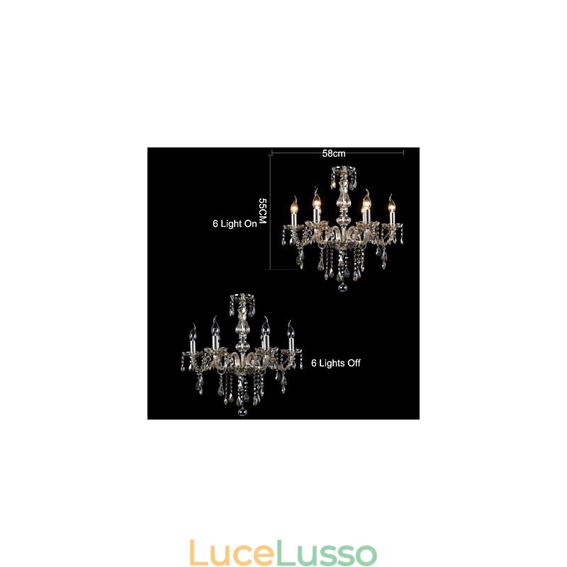 Lampadario di cristallo di lusso a 6 luci, colore cognac, lampadario di cristallo K9
