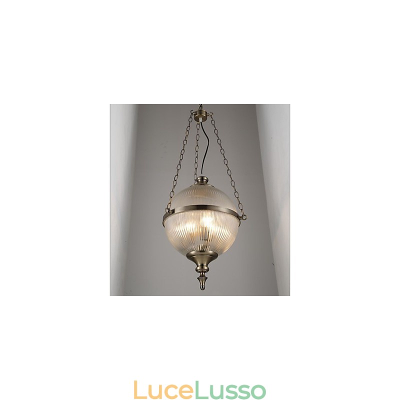Lampadario in ferro e bronzo Lampada in vetro