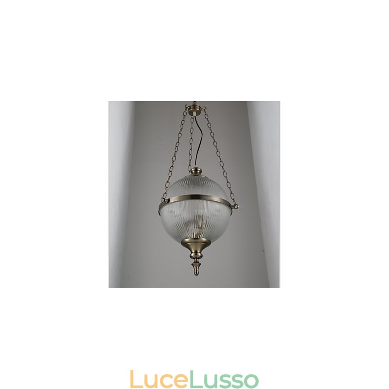 Lampadario in ferro e bronzo Lampada in vetro