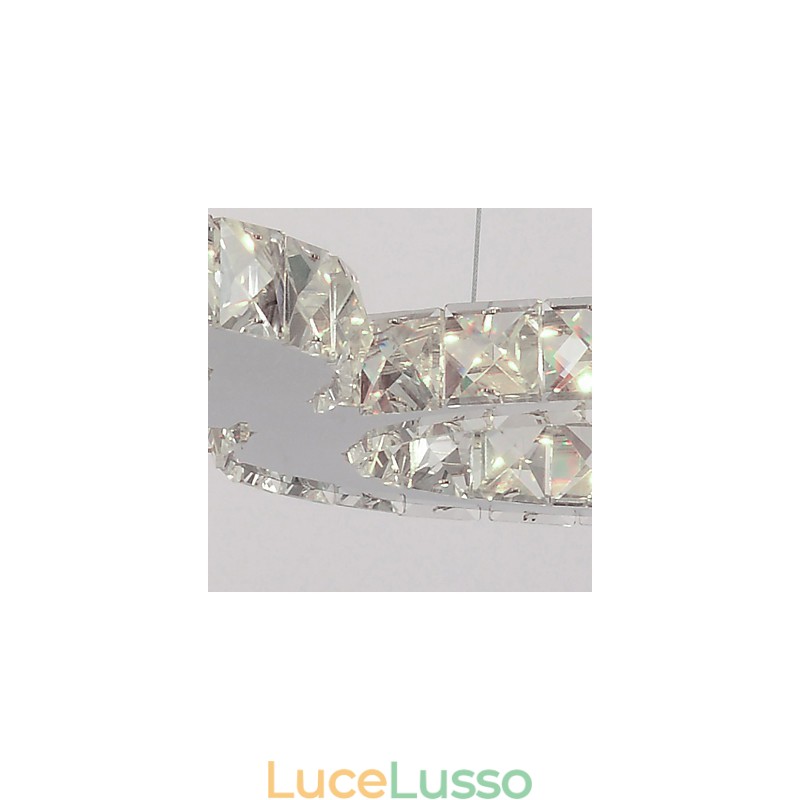 Lampada a sospensione moderna in metallo cromato e cristallo contemporaneo
