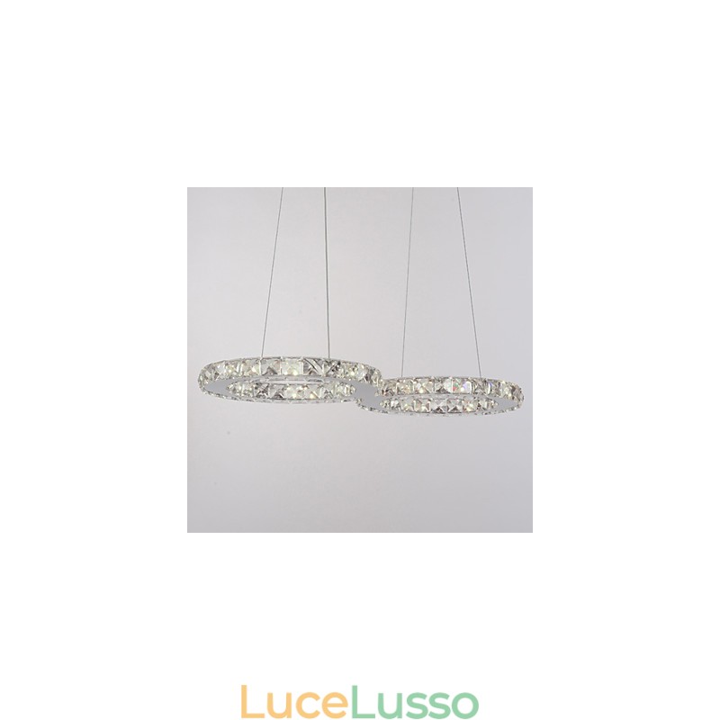 Lampada a sospensione moderna in metallo cromato e cristallo contemporaneo