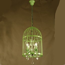 Lampadario vintage in cristallo con gabbia in ferro per scale