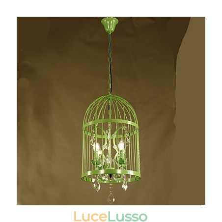 Lampadario vintage in cristallo con gabbia in ferro per scale Lampadario vintage in cristallo con gabbia in ferro per scale