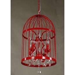 Lampadario vintage in cristallo con gabbia in ferro per scale