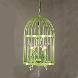 Lampadario vintage in cristallo con gabbia in ferro per scale
